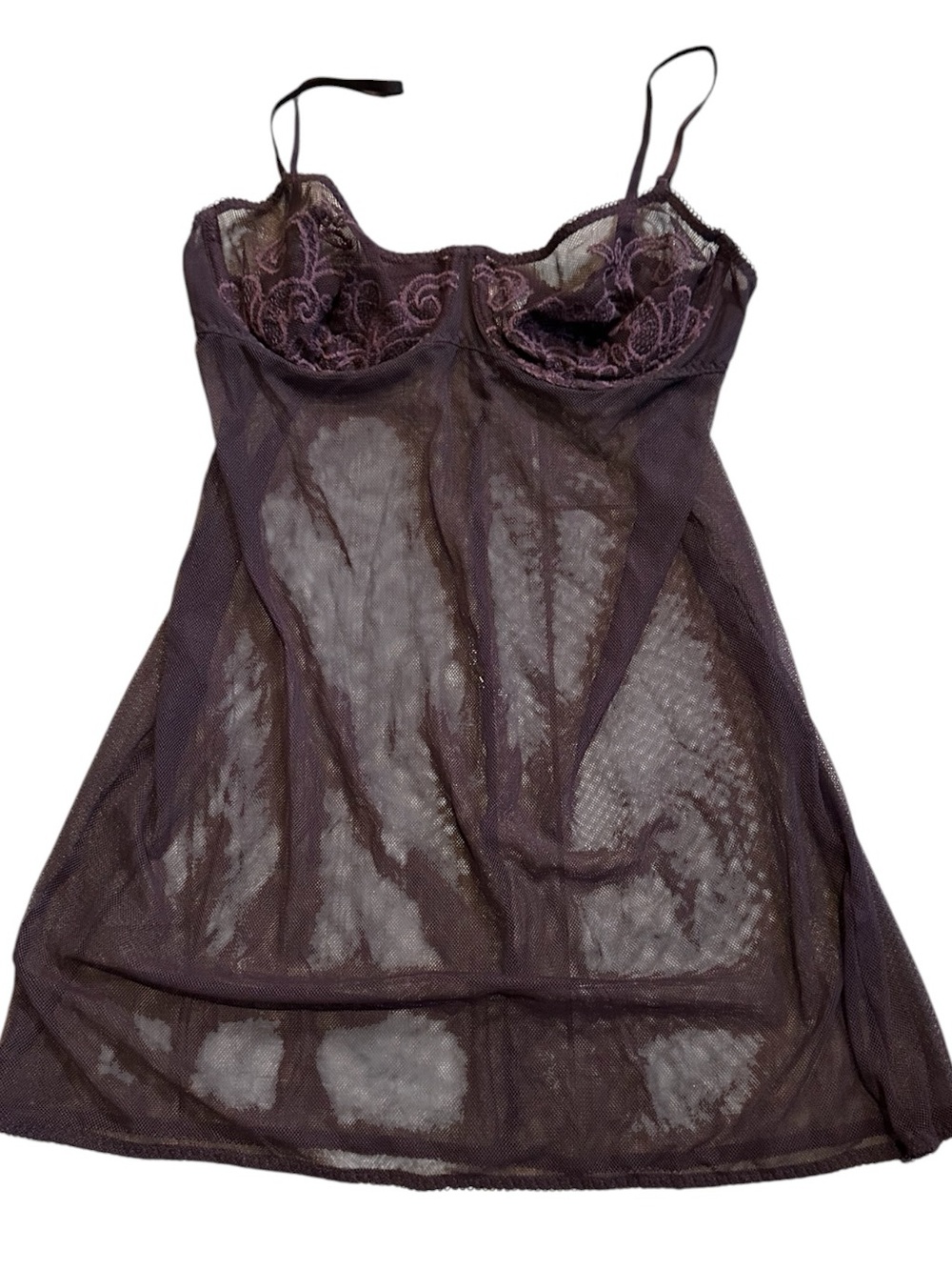 Victoria’s Secret Plum Purple Sheer Mesh Lace Underwire Babydoll Chemise Lingeri